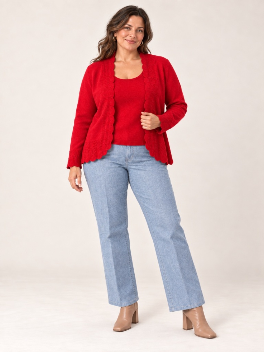 Rebecca Malone Petites Red Metallic Cardigan Attached Cami PXL